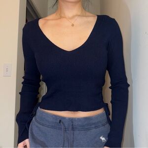 Women's Navy V-Neck Sweater Top